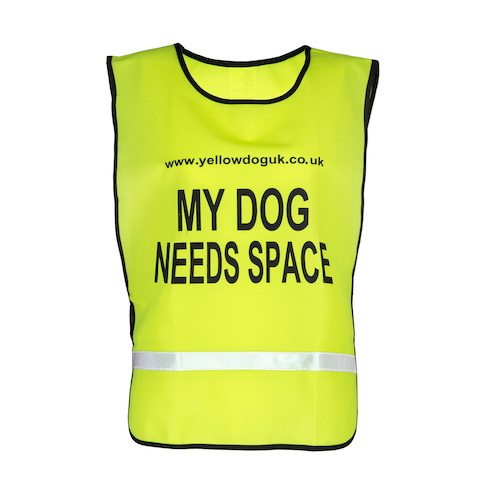 A yellow vest with the words My Dog Needs Space