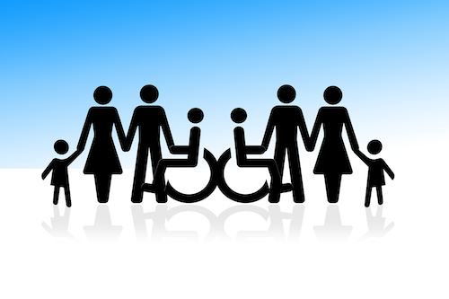 Silhouette of disabled stick people